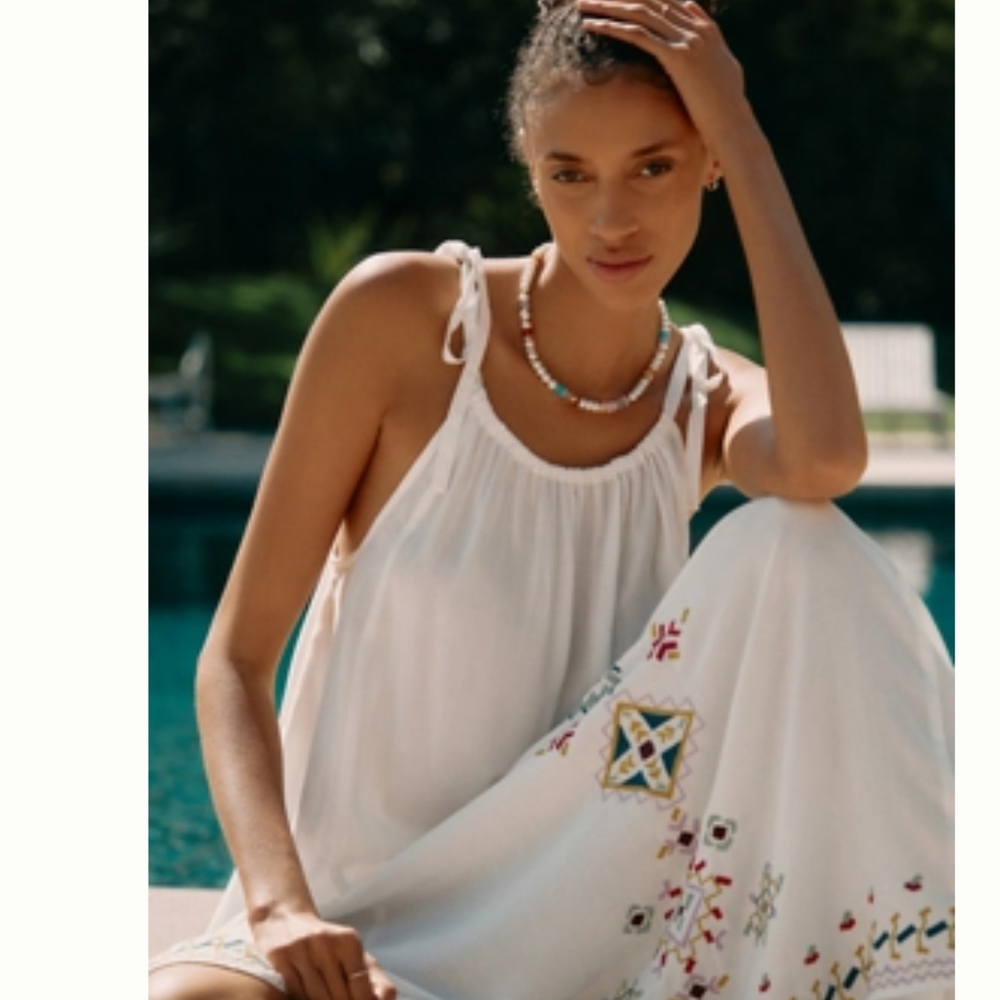 Anthropologie Ivory Dress with Multicolor Embroidery
